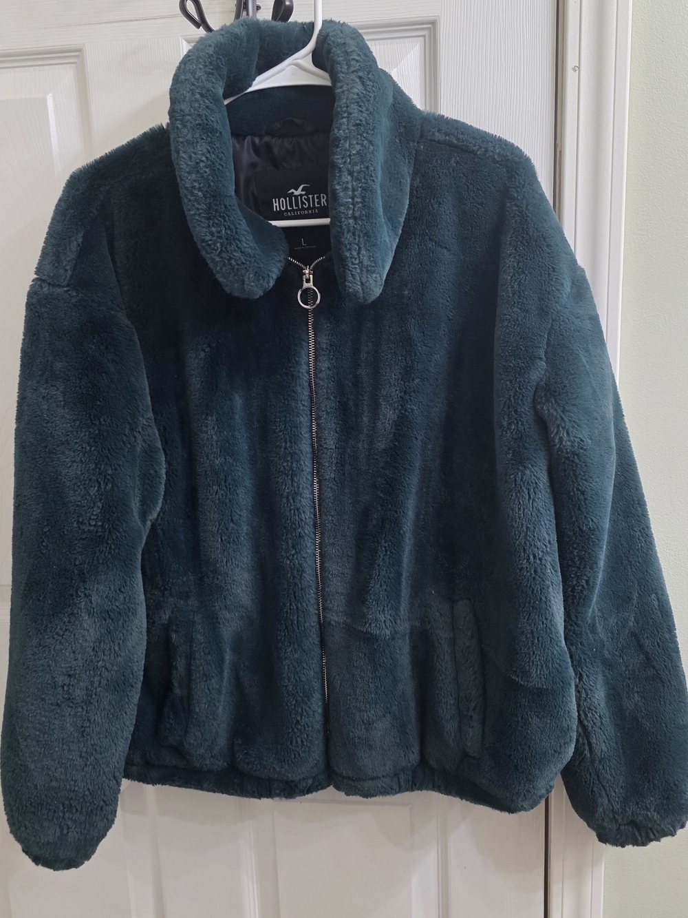 Hollister Women's Teal Plush Zip-Up Teddy Jacket